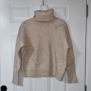 MICHAEL Michael Kors Distressed Wool Cream Turtleneck Sweater